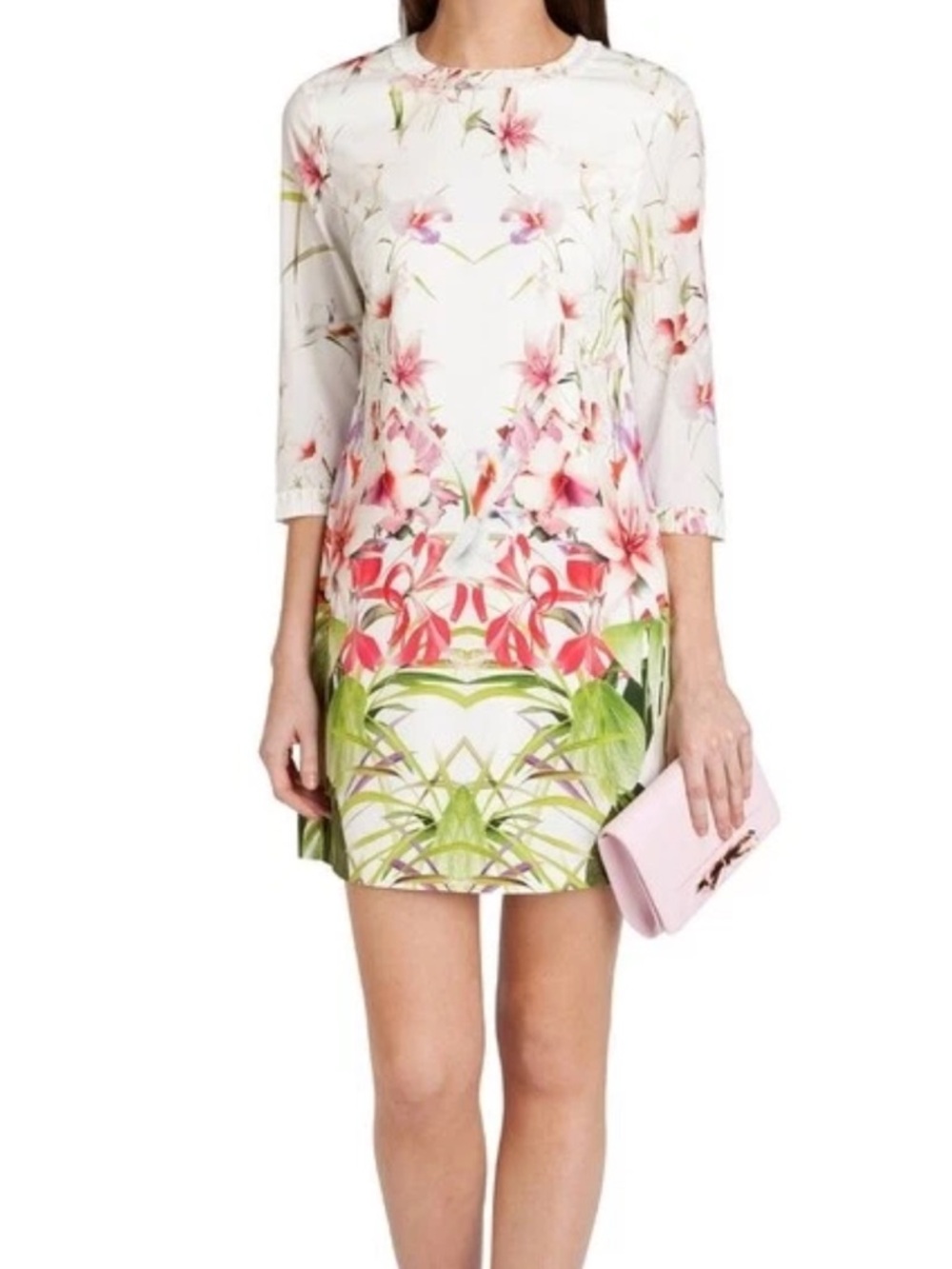 TED BAKER Oletta Mirrored Tropics Preppy Shift‎ 3/4 Sleeve Mini Dress Size 2